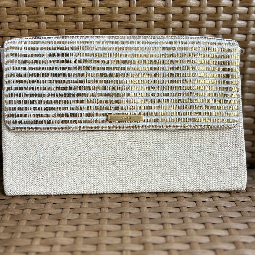 Stella & Dot Gold Striped Clutch – Sample, Excellent Condition